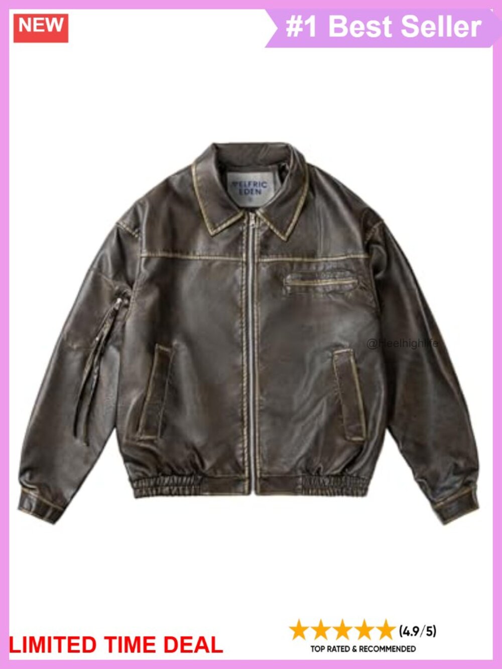 Faux Leather Cropped Utility Jacket Zip Up Oversized Aviator